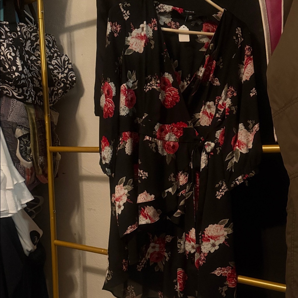 Torrid Black and Red Floral High Low Dress